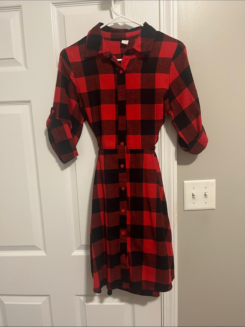 CY Red Plaid Dress with Belt - Picture 5 of 6